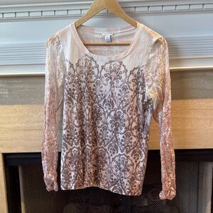 Chico's Cream and Brown Patterned Long Sleeve Top